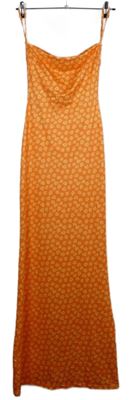 Dámské oranžové kytičkované dlouhé šaty 