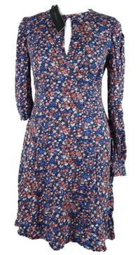 Nové - Dámské modro-růžové kytičkované bavlněné šaty Blue Vanilla 