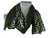 Khaki-černo-bílá vzorovaná šála 