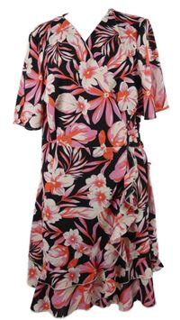 Dámské černo-růžové květované zavinovací šaty Quiz 