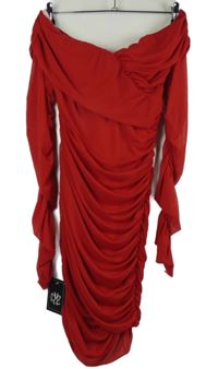 Nové - Dámské červené tylové řasené šaty Dressmezee