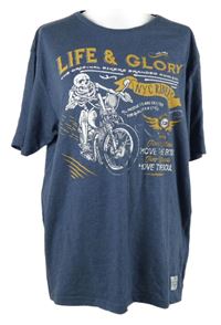 Pánské modré tričko s kostrou a nápisy Life & Glory 