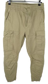 Pánské béžové plátěné cargo kalhoty s kapsami H&M