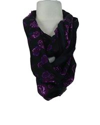 Dámská černo-purpurová květovaná límcová šála 