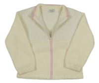 Bílo-smetanová šusťákovo/huňatá propínací mikina s kytičkami Primark