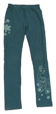 Modrozelené legíny s květy Kids 