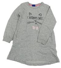 Světlešedé teplákové šaty s kočkou a nápisem Lupilu