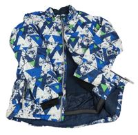 Modro-bílo-zelená vzorovaná šusťáková lyžařská bunda Alpine 