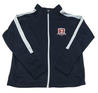 Tmavomodro-bílá sportovní propínací mikina s nášivkou 