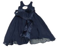 Nové - tmavomodré šaty s kytičkou 