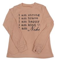 Růžové žebrované triko s nápisy 