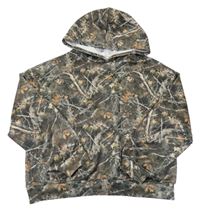 Khaki-hnědá crop mikina s listím a dřevem a kapucí Shein