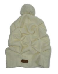 Dámská smetanová pletená nařasená čepice s bambulí