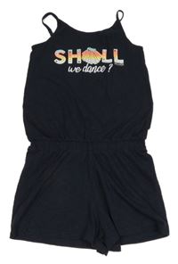 Tmavomodrý kraťasový bavlněný overal s barevným nápisem S. Oliver