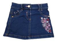 Tmavomodrá riflová sukně s kytičkami Dunnes Stores