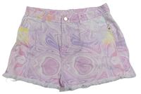 Světlerůžovo-lila-oranžové vzorované riflové kraťasy M&S