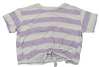 Lila-bílé pruhované crop tričko s uzlem H&M