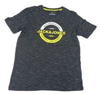 Tmavomodro-bílé proužkaté tričko s nápisem Jack & Jones