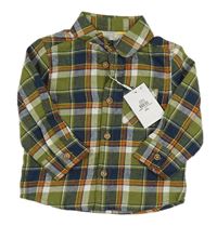 Khaki-tmavomodro-cihlová kostkovaná flanelová košile Primark
