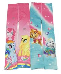 Nové - 2x modro-růžové legíny - My Little Pony + Tlapková patrola 