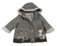 Šedá šusťáková zateplená bunda s holčičkou a kapucí Orchestra