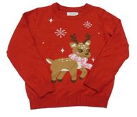 Červený svetr se sobem a vločkami Primark