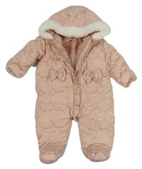 Světlerůžová šusťáková zimní kombinéza s hvězdičkami a kapucí Matalan