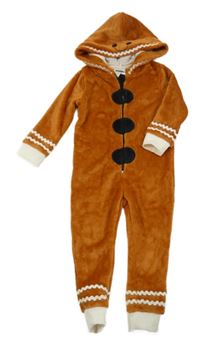 Medová chlupatá kombinéza s kapucí - perníček 