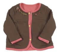 Hnědo-růžová propínací oboustranná mikina s kytičkami 