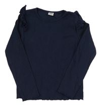 Tmavomodré žebrované triko s volánky Kiki&Koko