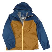 Tmavomodro-medová šusťáková jarní funkční bunda s kapucí Quechua