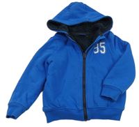 Modrá propínací zateplená mikina s číslem a kapucí Lupilu