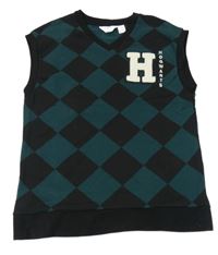 Černo-smaragdová károvaná tepláková vesta s nápisem - Harry Potter