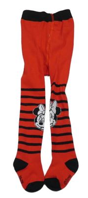 Červeno-černé punčocháče s Minnie a pruhy Disney