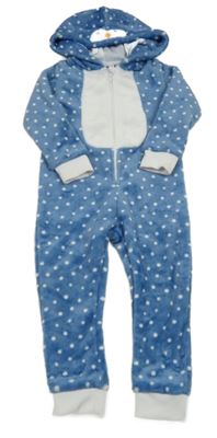 Modro-bílá puntíkatá chlupatá kombinéza s kapucí - tučňák Lily & Dan