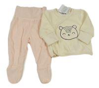 Nové - 2set - Smetanová sametová propínací mikina s medvídkem + polodupky Ergee