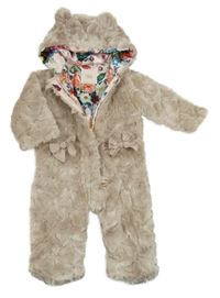 Pudrová chlupatá podšitá kombinéza s kapucí Baker