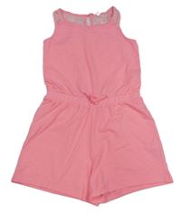 Neonově růžový kraťasový overal s krajkou 