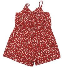 Červeno-bílý vzorovaný kraťasový overal Shein