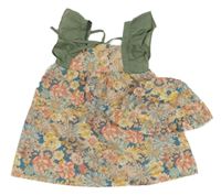 2set - Khaki-barevné květované plátěné šaty + klobouk 