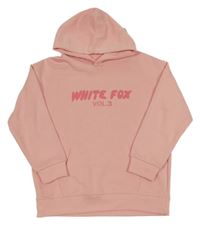 Světlerůžová mikina s nápisem a kapucí White fox