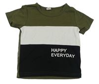 Khaki-bílo-černé tričko s nápisem Shein