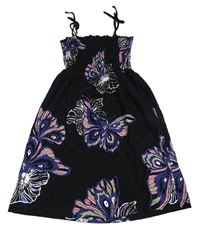 Černé žabičkové šaty s motýlky H&M