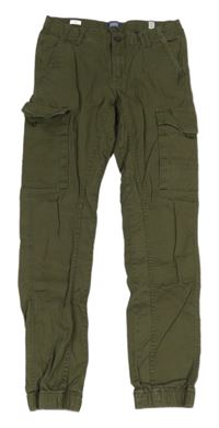 Khaki plátěné cargo kalhoty s kapsami zn. Jack&Jones 