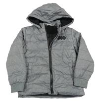 Šedá šusťáková prošívaná zimní bunda s Batmanem a kapucí