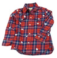 Červeno-modrá kostkovaná flanelová košile s medvídky Boden