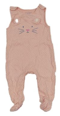 Světlerůžové dupačky s kočkou a puntíky Jojo Maman Bébé