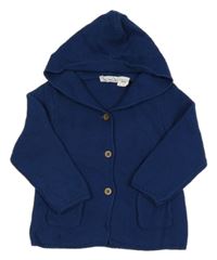 Tmavomodrý propínací svetr s kapucí Pocopiano