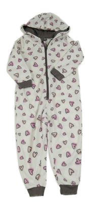 Bílá srdíčkovaná fleecová kombinéza s kapucí Lupilu 