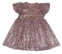 Světlerůžové síťované šaty s flitry Little kids
